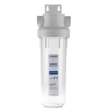 Корпус Гейзер Гарант 10SL 1/2" (прозрачн. для хол. воды, полноразмерные латунные вставки, пластиковая скоба, ключ SW-1)