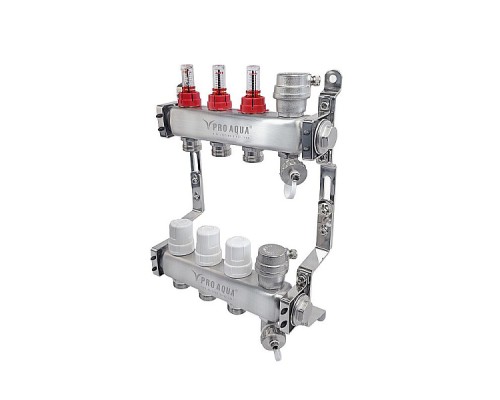 PRO AQUA Коллекторный блок с расходомерами и автоматическими воздухоотводчиками 12 выходов, 680 мм, 1 x 3/4