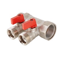 Коллектор с отсекающими кранами, 1"х2 вых. Евроконус 3/4 (1/30) VTc.580.NE.0602