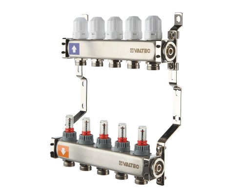 Коллекторный блок из НЕРЖ. стали с регул. клап. и расх., 1"х4 вых. Евроконус 3/4" (без сервис. гр.) VTc.579.EMN.0604