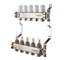 Коллекторный блок из НЕРЖ. стали с регул. клап. и расх., 1"х6 вых. Евроконус 3/4" (без сервис. гр.) VTc.579.EMN.0606