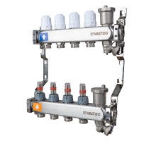 Коллекторный блок из НЕРЖ. стали с регул. клап. и расх., 1"х2 вых. Евроконус 3/4" VTc.579.EMNX.0602