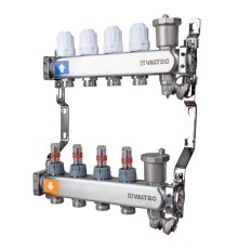 Коллекторный блок из НЕРЖ. стали с регул. клап. и расх., 1"х2 вых. Евроконус 3/4" VTc.579.EMNX.0602