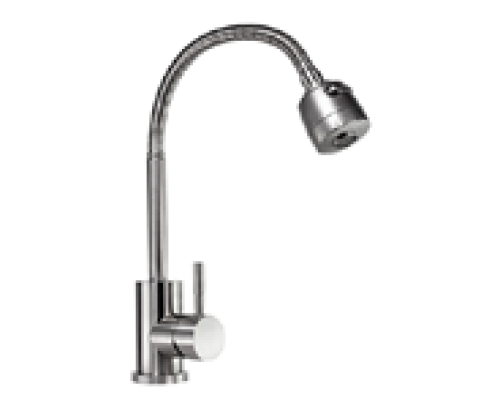 Смес."АМУР" д/кухни "утка",картридж 35мм, нержав. сталь, гофрир. излив, б/подв.,п/гайку