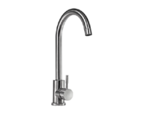 Смес."АМУР" д/кухни "утка",картридж 35мм, нержав. сталь, высокий излив, б/подвод., п/гайку