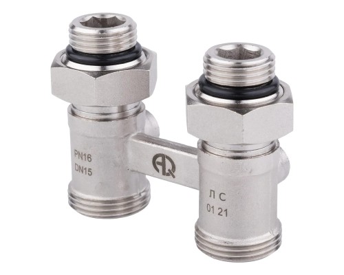 Узел нижнего подключения радиатора Н-образный прямой 1/2" нар х 3/4" нар (евроконус) (AQUALINK 60/6)