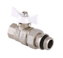 Кран шар. BASE с полусгоном 1/2" вн.-нар. с доп. упл. (белая рукоятка)  VT.227.NRW.04