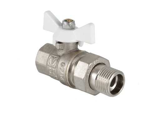 Кран шар. BASE с полусгоном 1/2" вн.-нар. белая рукоятка (10/160) VT.227.NW.04