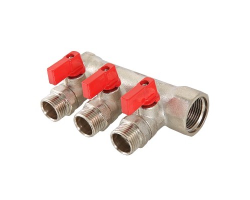 Коллектор с отсекающими кранами, 3/4"х3 вых. 1/2" нар. (/24) VTc.580.N.0503