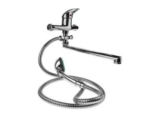 Смеситель "МИРАЖ" д/в L-нос 30см, шар.40мм, шланг1,5 м, лейка, дивертор катриджный. (10/1)