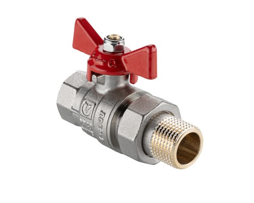 Кран шаровой BASE-ГОСТ со сгоном с рукояткой-бабочкой вн.-нар. DN15, PN40, 1/2" VT.227S.N.04