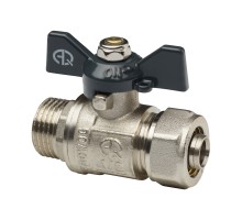Кран шаровой для МП труб M 1/2x20 B штуцер-цанга бабочка (AQualink)