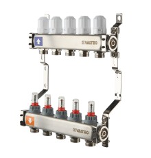 Коллекторный блок из НЕРЖ. стали с регул. клап. и расх., 1"х12 вых. Евроконус 3/4" (без сервис. гр.) VTc.579.EMN.0612