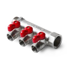 PRO AQUA Коллектор латунный с шаровыми кранами 4 выхода, 3/4 х 1/2