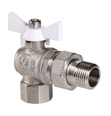 Кран шар. BASE угловой с полусгоном 1/2" вн.-нар. белая рукоятка (8/96) VT.228.NW.04