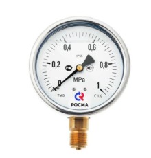 Манометр TM520P Dy 100 с нижним подкл. из нерж.стали 1/2", 0-10 бар  TM-520P.0410