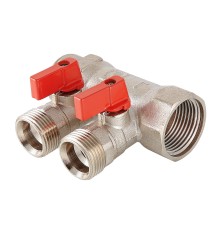 Коллектор с отсекающими кранами, 1"х2 вых. Евроконус 3/4 (1/30) VTc.580.NE.0602