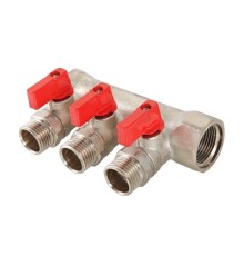 Коллектор с отсекающими кранами, 3/4"х3 вых. 1/2" нар. (/24) VTc.580.N.0503
